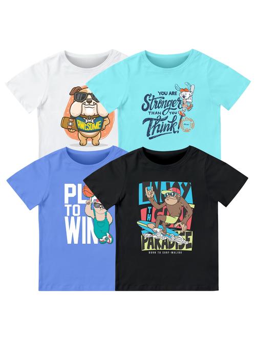 boys pack of 4 front print t-shirt - 21589724 - Very Small Image - 1