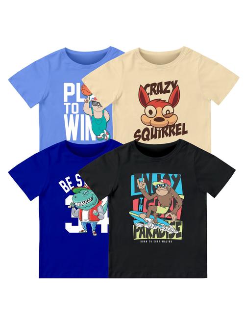boys pack of 4 front print t-shirt - 21589740 - Very Small Image - 1