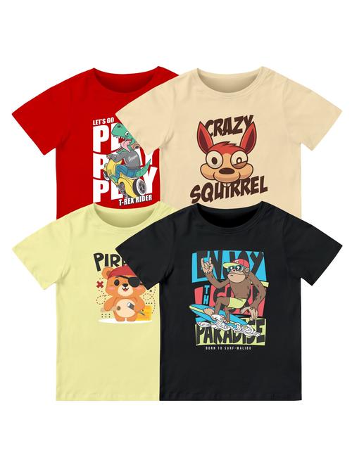 boys pack of 4 front print t-shirt - 21589743 - Very Small Image - 1