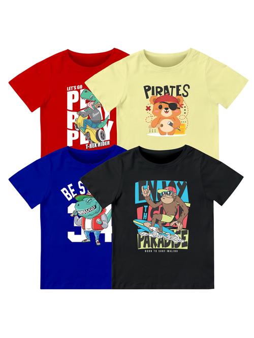 boys pack of 4 front print t-shirt - 21589745 - Very Small Image - 1