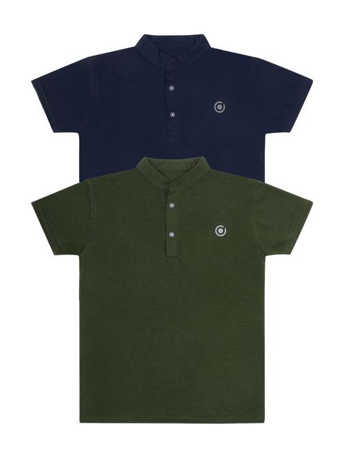boys pack of 2 plain mandarin neck short sleeve t-shirts - 21590021 - Very Small Image - 1