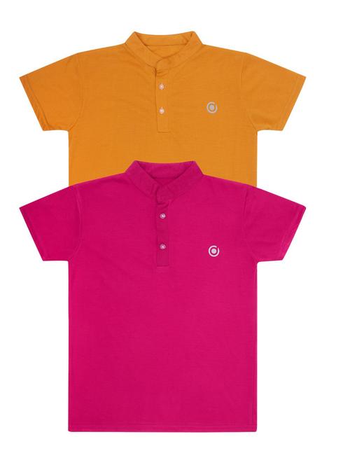 boys pack of 2 plain mandarin neck short sleeve t-shirts - 21590029 - Very Small Image - 1