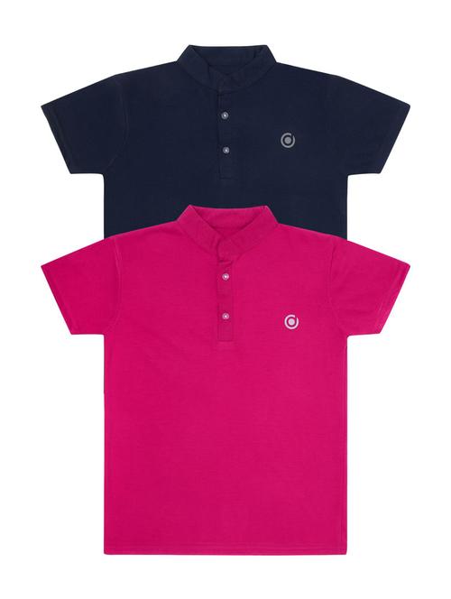 boys pack of 2 plain mandarin neck short sleeve t-shirts - 21590033 - Very Small Image - 1