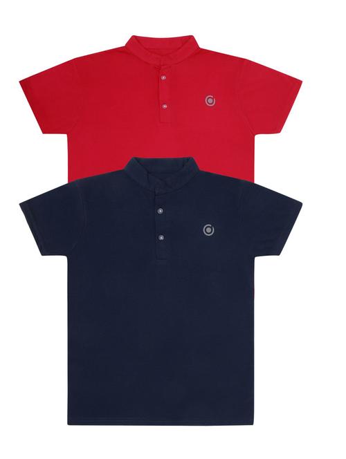 boys pack of 2 plain mandarin neck short sleeve t-shirts - 21590034 - Very Small Image - 1