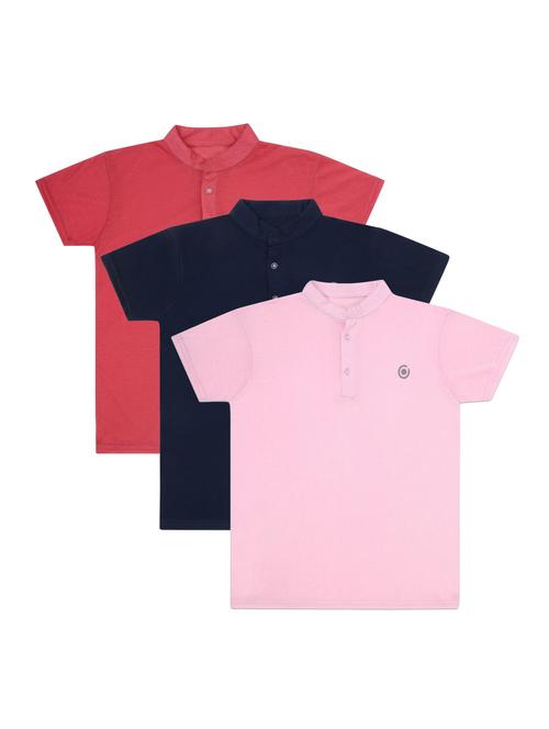 boys pack of 3 plain mandarin neck short sleeve t-shirts - 21590050 - Very Small Image - 1