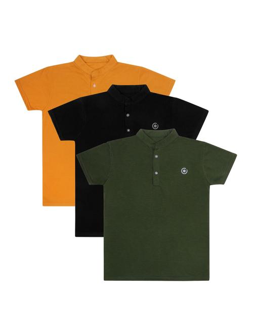 boys pack of 3 plain mandarin neck short sleeve t-shirts - 21590062 - Very Small Image - 1