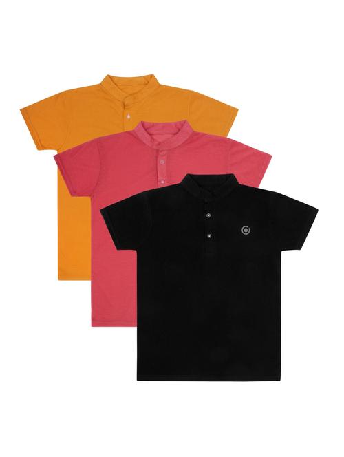 boys pack of 3 plain mandarin neck short sleeve t-shirts - 21590069 - Very Small Image - 1