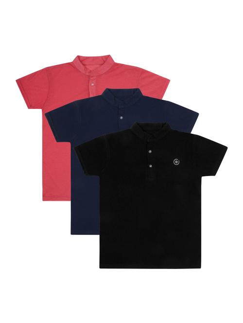 boys pack of 3 plain mandarin neck short sleeve t-shirts - 21590073 - Very Small Image - 1