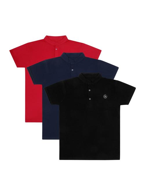 boys pack of 3 plain mandarin neck short sleeve t-shirts - 21590076 - Very Small Image - 1