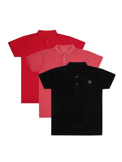 boys pack of 3 plain mandarin neck short sleeve t-shirts - 21590077 - Very Small Image - 1