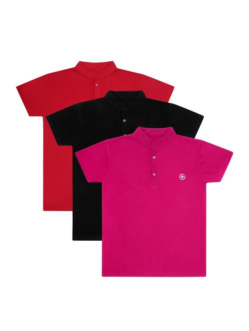 boys pack of 3 plain mandarin neck short sleeve t-shirts - 21590081 - Very Small Image - 1