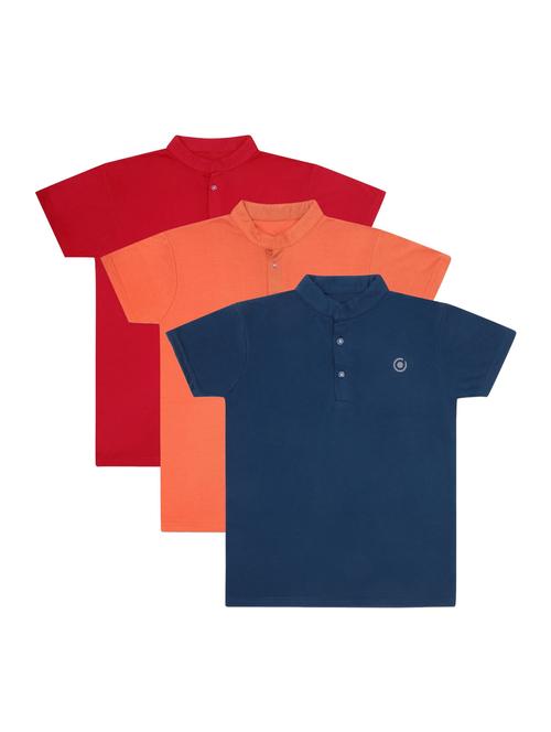 boys pack of 3 plain mandarin neck short sleeve t-shirts - 21590088 - Very Small Image - 1