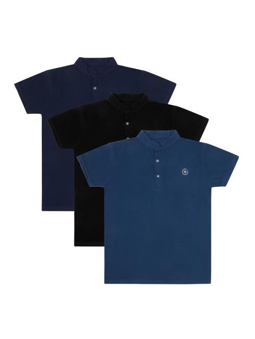 boys pack of 3 plain mandarin neck short sleeve t-shirts - 21590090 - Very Small Image - 1