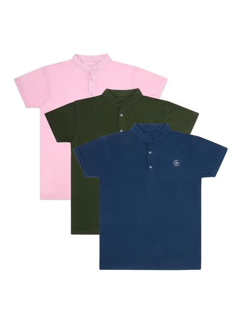 boys pack of 3 plain mandarin neck short sleeve t-shirts - 21590092 - Very Small Image - 1