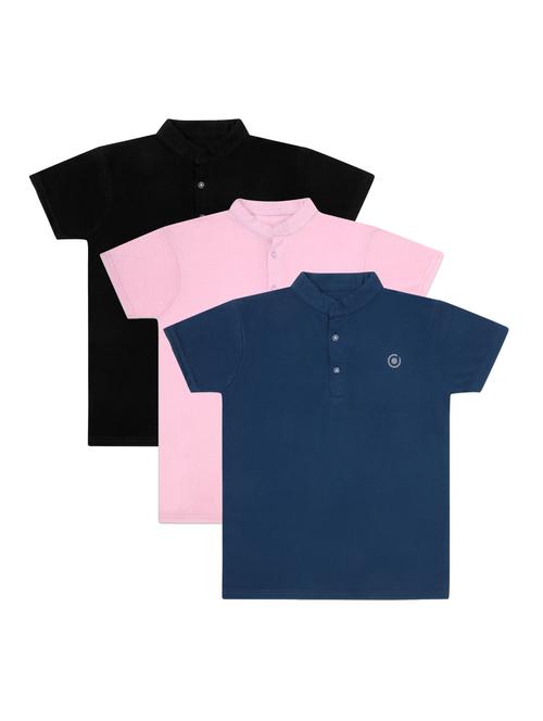 boys pack of 3 plain mandarin neck short sleeve t-shirts - 21590108 - Very Small Image - 1