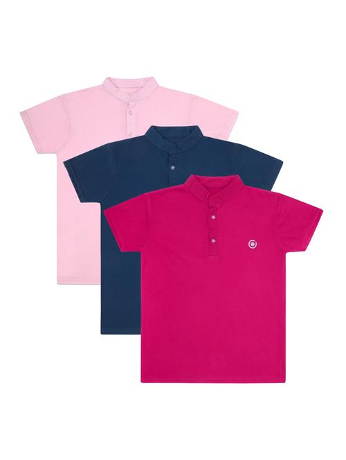 boys pack of 3 plain mandarin neck short sleeve t-shirts - 21590113 - Very Small Image - 1