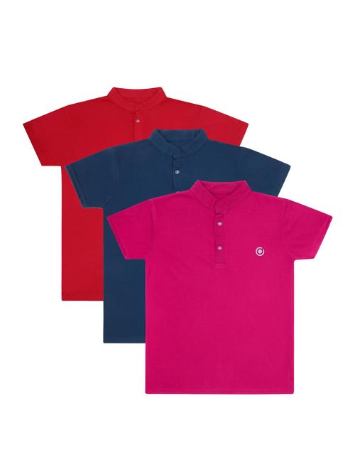 boys pack of 3 plain mandarin neck short sleeve t-shirts - 21590115 - Very Small Image - 1