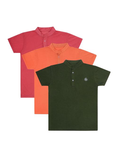 boys pack of 3 plain mandarin neck short sleeve t-shirts - 21590118 - Very Small Image - 1