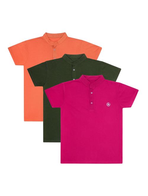 boys pack of 3 plain mandarin neck short sleeve t-shirts - 21590121 - Very Small Image - 1