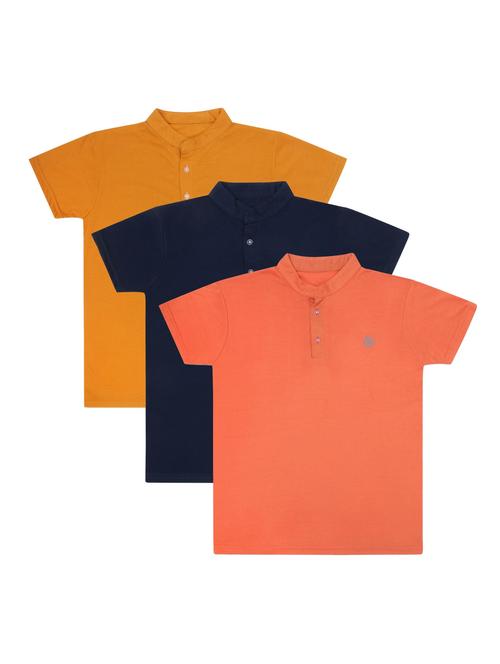 boys pack of 3 plain mandarin neck short sleeve t-shirts - 21590123 - Very Small Image - 1