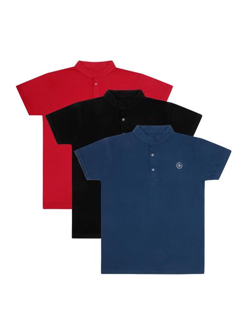 boys pack of 3 plain mandarin neck short sleeve t-shirts - 21590130 - Very Small Image - 1