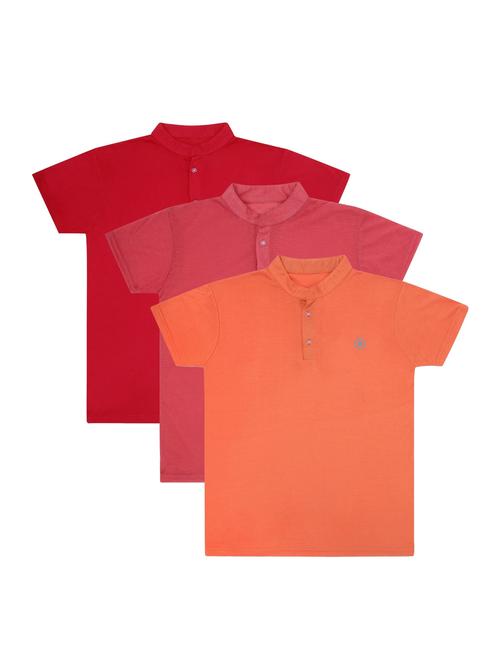 boys pack of 3 plain mandarin neck short sleeve t-shirts - 21590135 - Very Small Image - 1