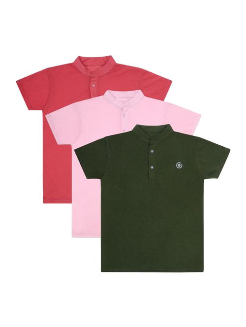 boys pack of 3 plain mandarin neck short sleeve t-shirts - 21590147 - Very Small Image - 1