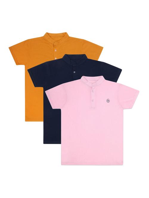 boys pack of 3 plain mandarin neck short sleeve t-shirts - 21590155 - Very Small Image - 1