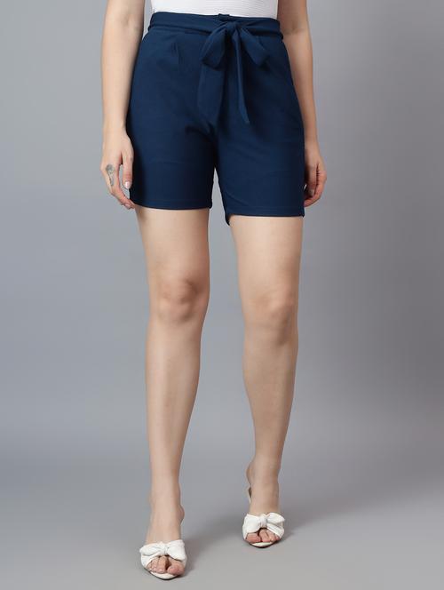 women solid mid rise tailored shorts - 21590959 - Very Small Image - 1