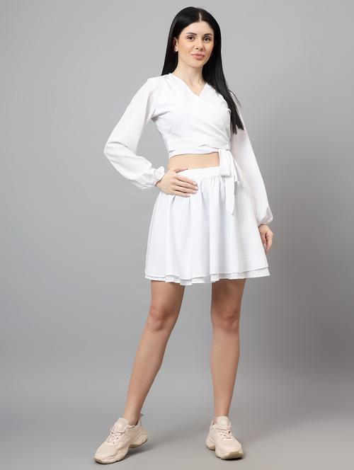 women solid long sleeves top & skirt co-ord set - 21590966 - Very Small Image - 1