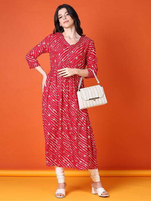 women three quarter sleeve a-line kurta - 21593504 - Very Small Image - 1