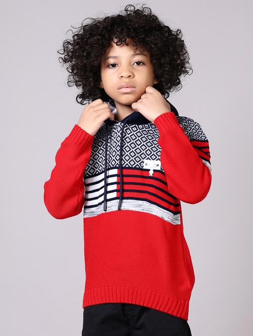 boys red self design long sleeve sweater - 21593510 - Very Small Image - 1