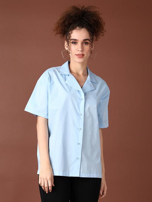 women light blue solid short sleeve shirt - 21593523 - Very Small Image - 1