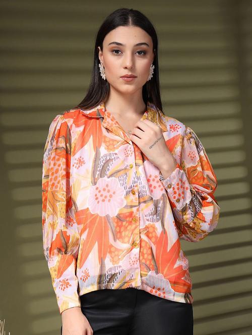 women printed bishop sleeves shirt - 21594801 - Very Small Image - 1