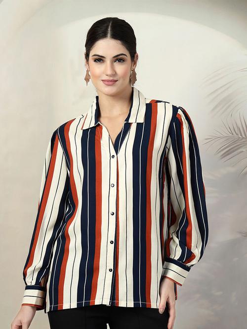 women long sleeve stripes regular shirt - 21594895 - Very Small Image - 1