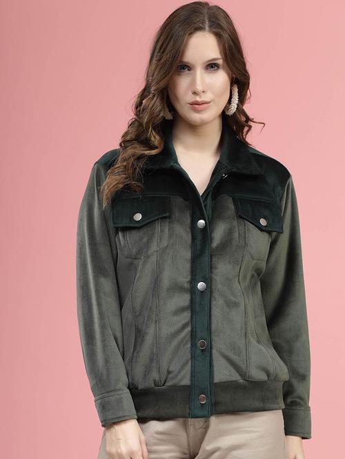 women green solid regular jacket - 21595776 - Very Small Image - 1