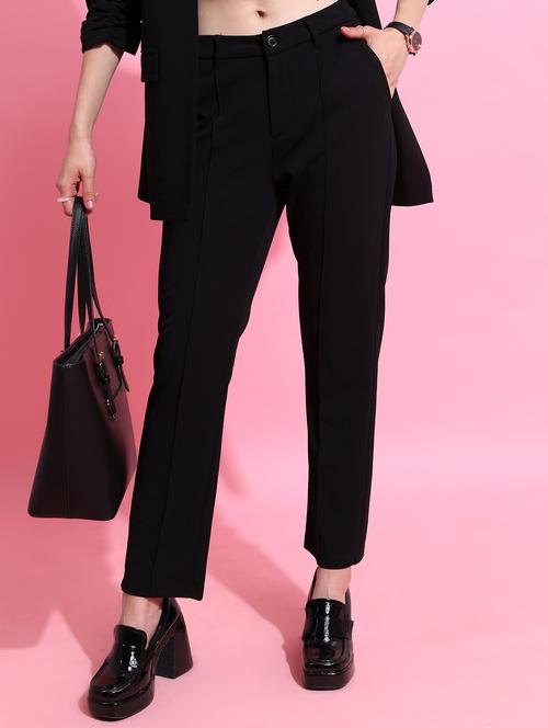 women black solid tailored pant - 21596436 - Very Small Image - 1