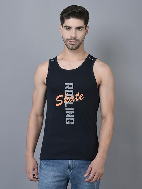 men navy blue ptypographic print vest - 21597361 - Very Small Image - 1