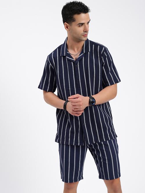 men striped cuban collar short sleeves co-ord set - 21597406 - Very Small Image - 1