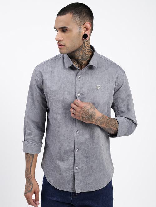 men long sleeves solid casual shirt - 21597469 - Very Small Image - 1