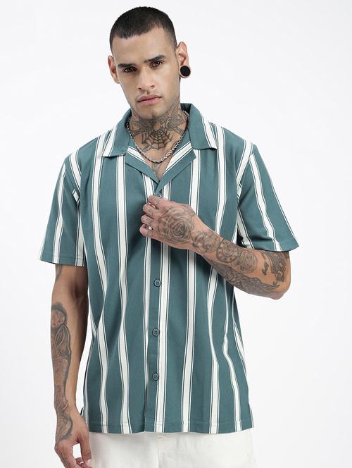 men short sleeves striped casual shirt - 21597506 - Very Small Image - 1