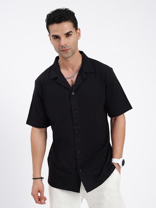 men loose fit solid cuban collar casual shirt - 21597525 - Very Small Image - 1