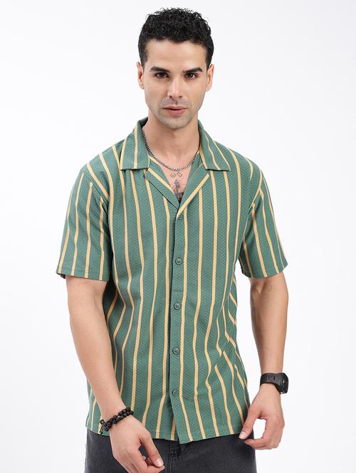 men loose fit striped cuban collar casual shirt - 21597533 - Very Small Image - 1