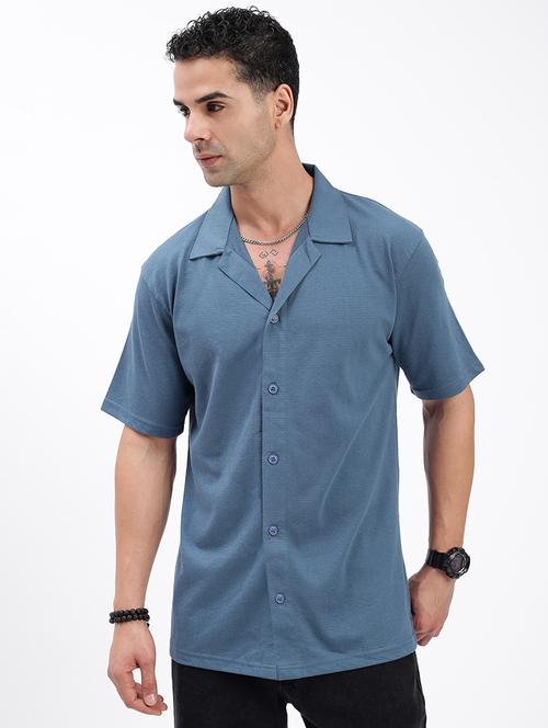 men loose fit solid cuban collar casual shirt - 21597538 - Very Small Image - 1