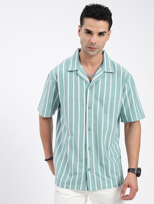men loose fit striped cuban collar casual shirt - 21597547 - Very Small Image - 1