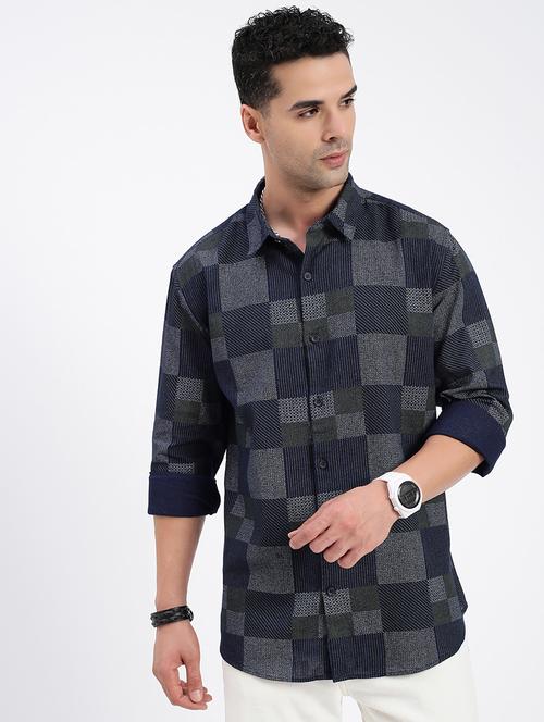 men regular fit geometric long sleeve casual shirt - 21597552 - Very Small Image - 1