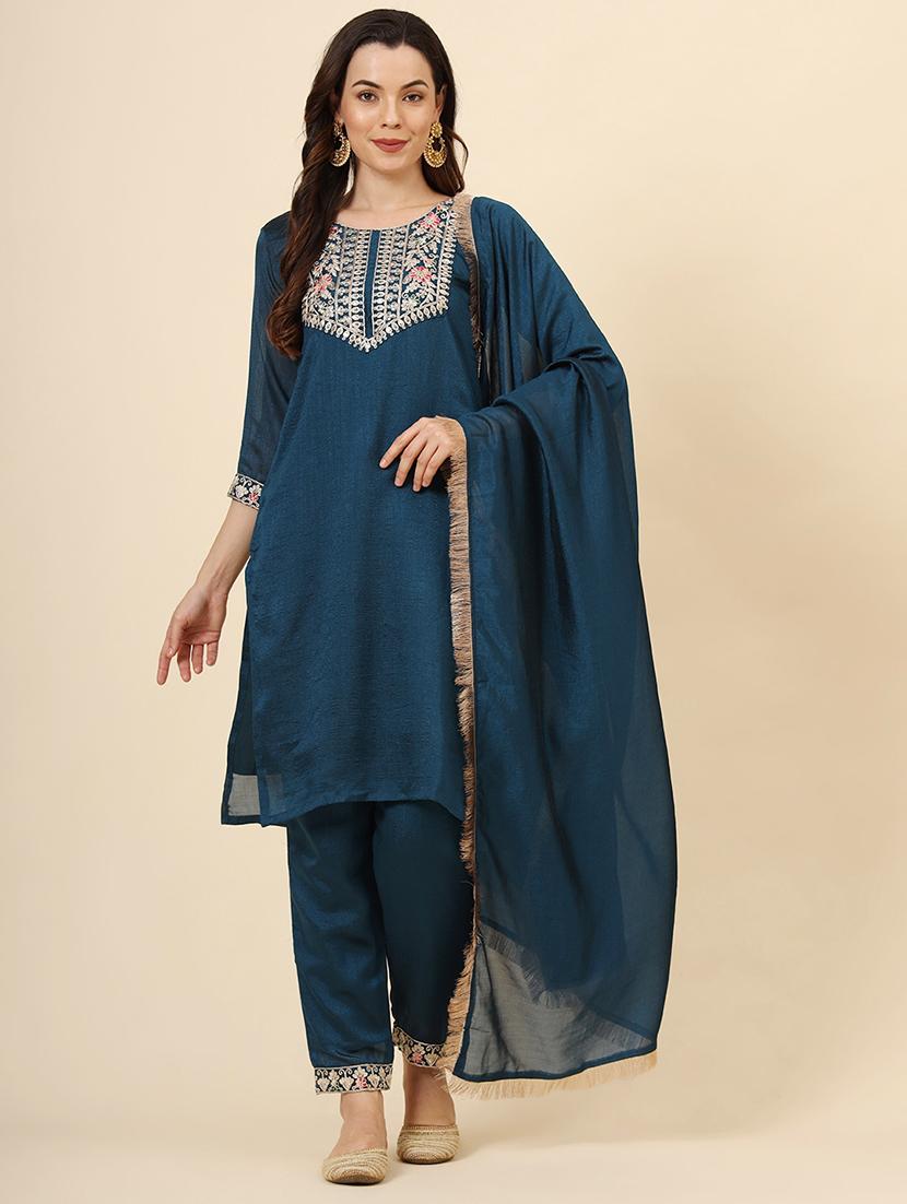 women embroidered three quarter sleeve suit set - 21597691 - Zoom Image - 2