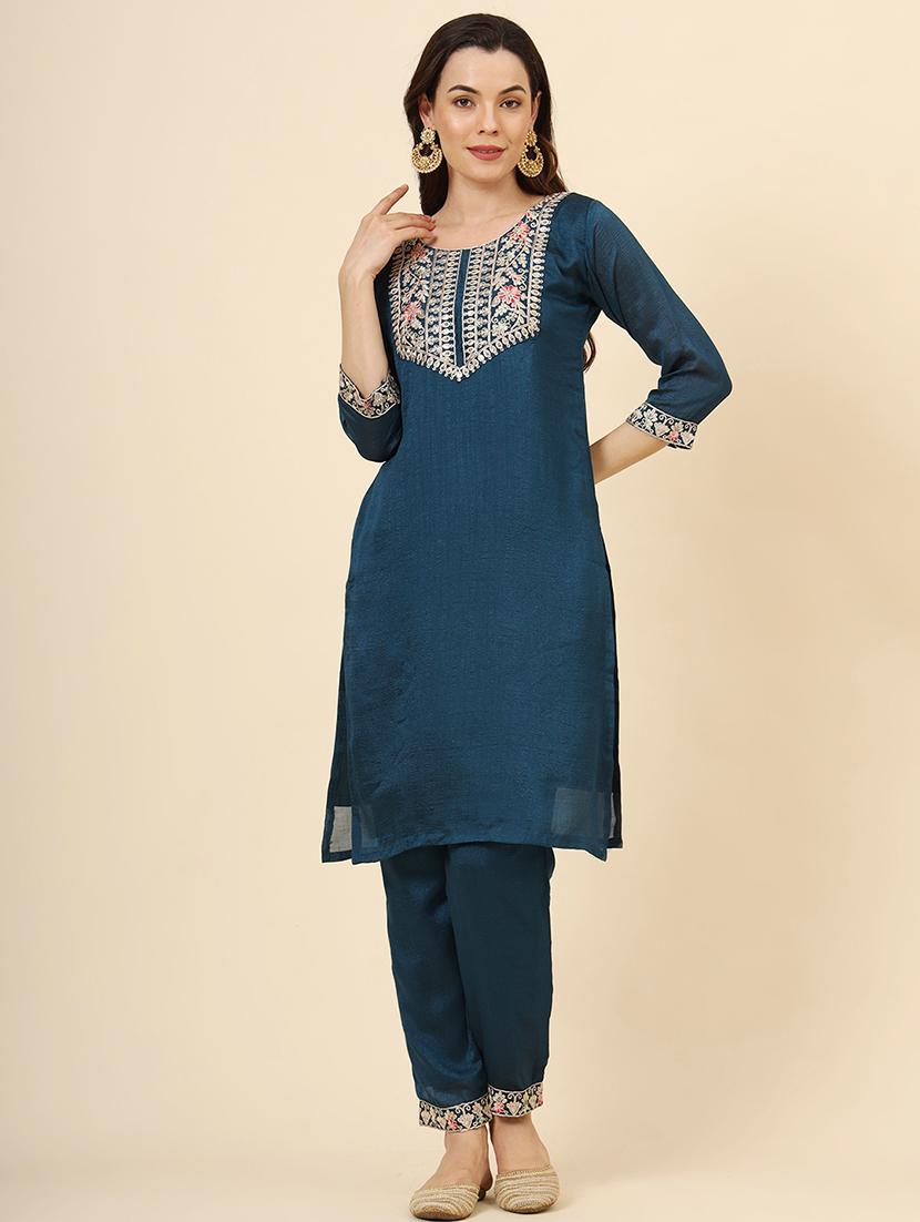 women embroidered three quarter sleeve suit set - 21597691 - Standard Image - 3