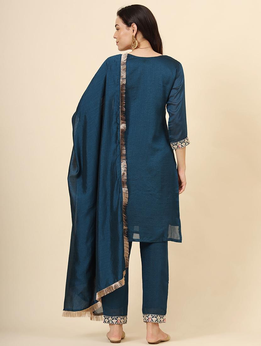 women embroidered three quarter sleeve suit set - 21597691 - Standard Image - 4