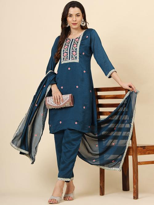 women embroidered three quarter sleeve suit set - 21597699 - Very Small Image - 1